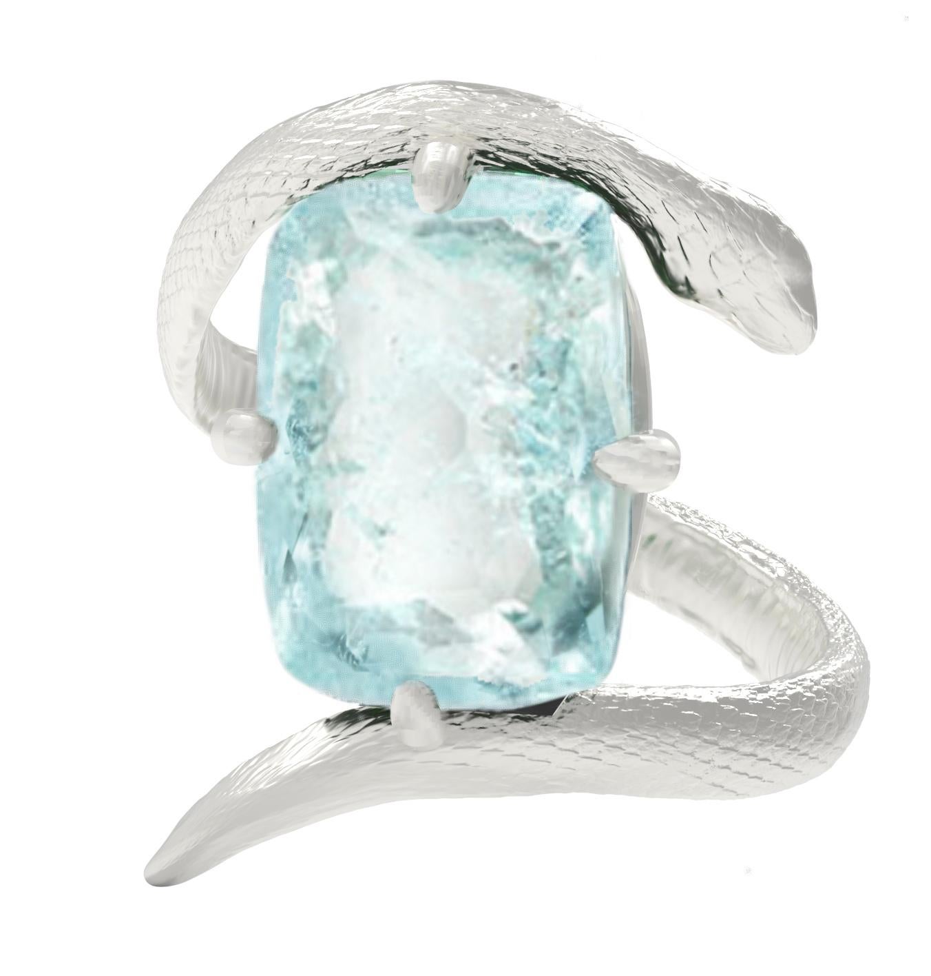 Bague de fiançailles en or blanc avec tourmaline Paraiba bleu ciel naturelle de cinq carats Unisexe en vente