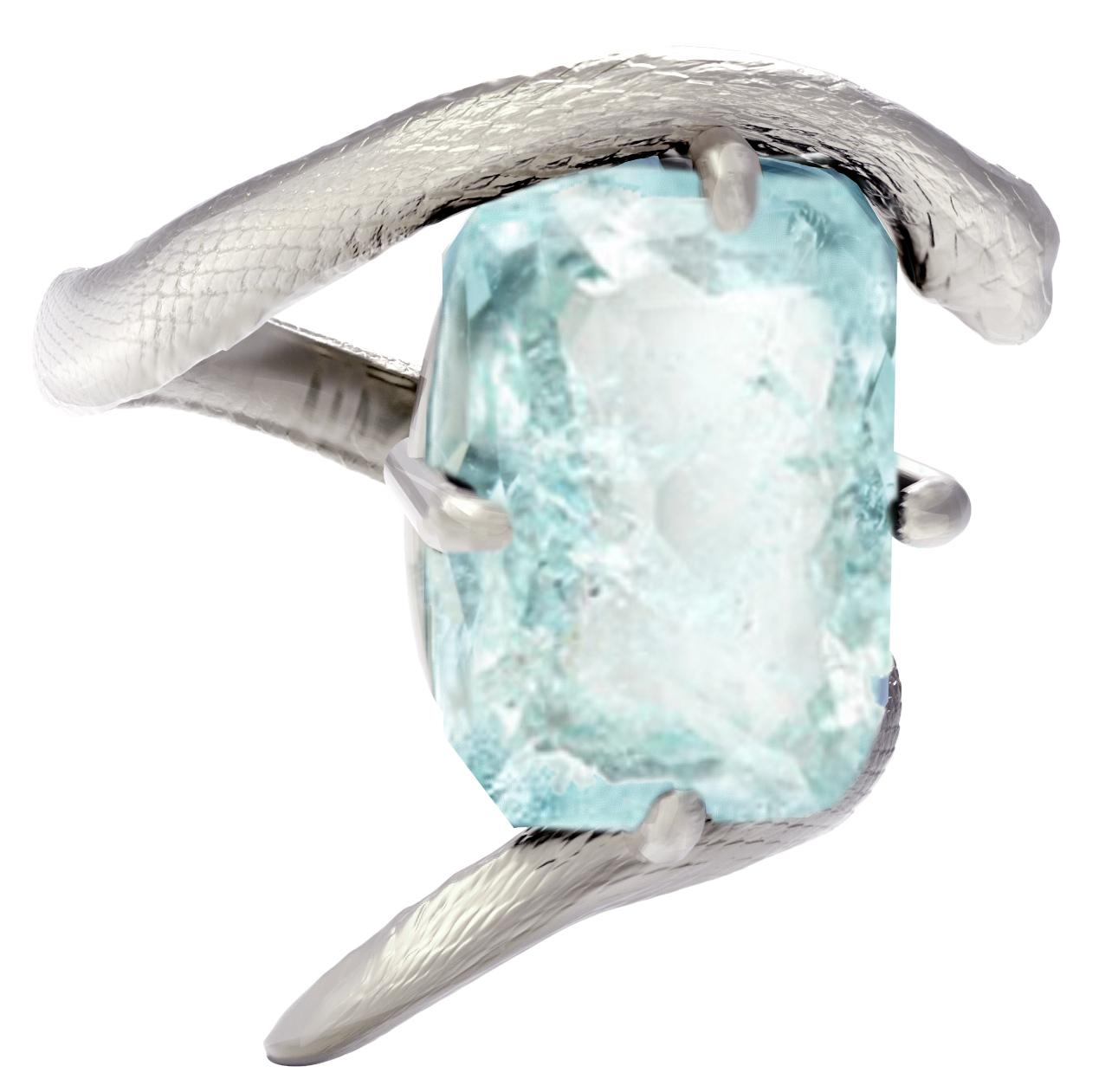 Bague de fiançailles en or blanc avec tourmaline Paraiba bleu ciel naturelle de cinq carats en vente 2