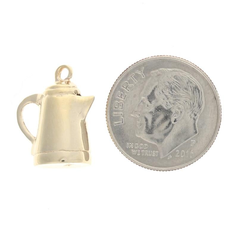 Yellow Gold Coffee / Tea Kettle Charm, 14k Hot Beverages In Excellent Condition In Greensboro, NC