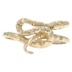 Yellow Gold Coiled Snake Statement Bypass Ring - 10k Serpent