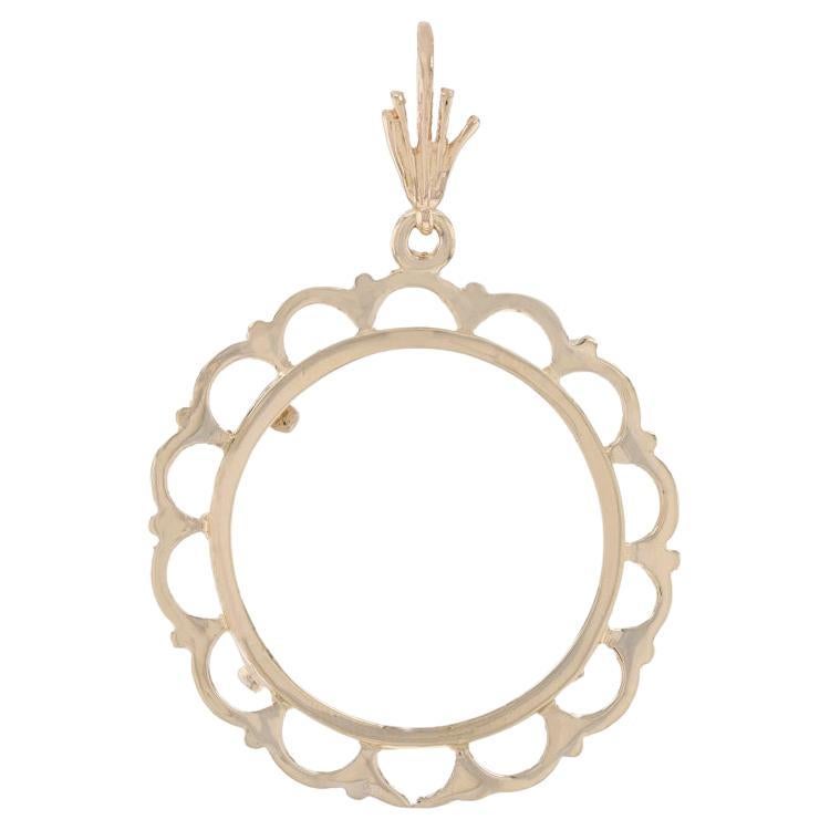 Yellow Gold Coin Holder Pendant - 14k Floral Scallop For Sale