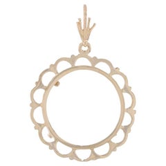 Yellow Gold Coin Holder Pendant - 14k Floral Scallop