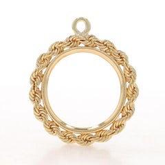 Yellow Gold Coin Holder Pendant - 14k Rope Border