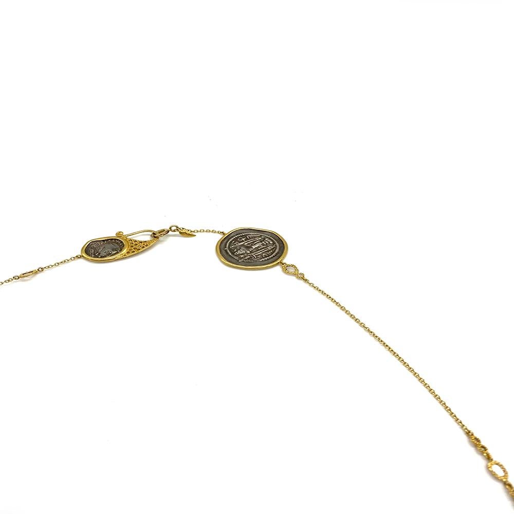 Yellow Gold Coin Necklace with Ancient Coins and 2.16 Carat Diamonds 1