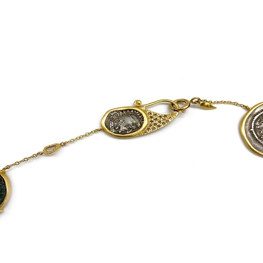 Yellow Gold Coin Necklace with Ancient Coins and 2.16 Carat Diamonds 2