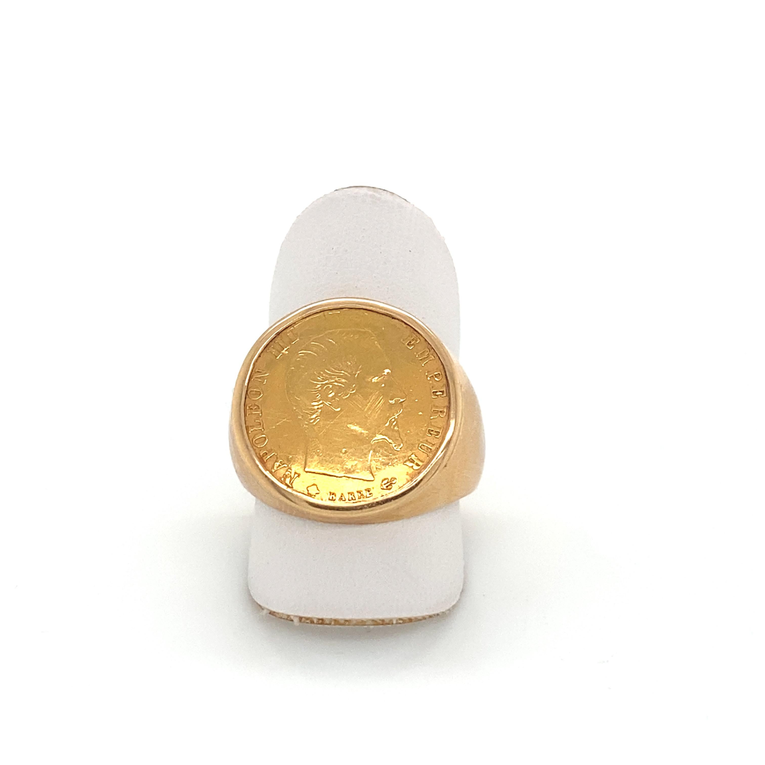 French Coin Ring 24 Carats Napoleon III Emperor Yellow Gold at 1stDibs