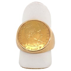 French Coin Ring 24 Carats Napoleon III Emperor Yellow Gold 