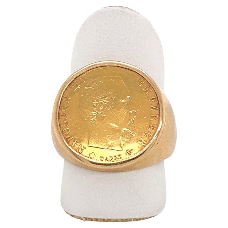 French Coin Ring 24 Carats Napoleon III Emperor Yellow Gold