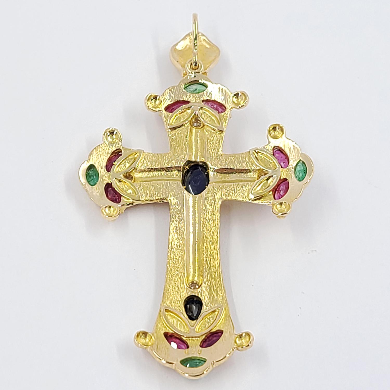 Mixed Cut Yellow Gold Colored Gemstone Cross