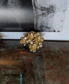 Yellow Gold Contemporary Brooch with Diamonds and Paraiba Tourmaline