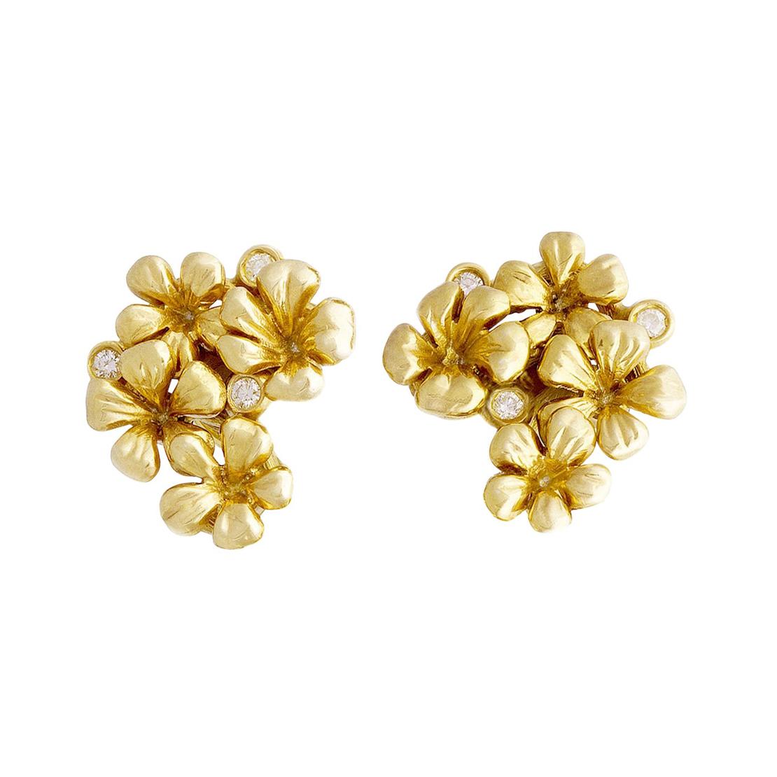 Yellow Gold Contemporary Clip-On Earrings by the Artist with Round Diamonds