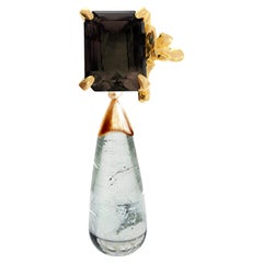 Yellow Gold Contemporary Daffodil Flower Brooch with Tourmaline
