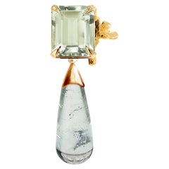Yellow Gold Contemporary Flower Pendant Necklace with Tourmaline