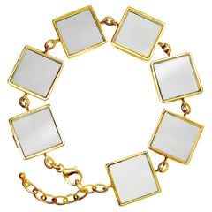 Yellow Gold Contemporary Link Bracelet with Quartzes by Artist