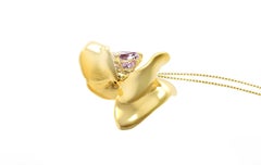 Yellow Gold Contemporary Magnolia Pendant Necklace with Spinel