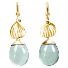 Boucles d'oreilles en or jaune en forme de figue contemporaine méditerranéenne avec prasiolites amovibles