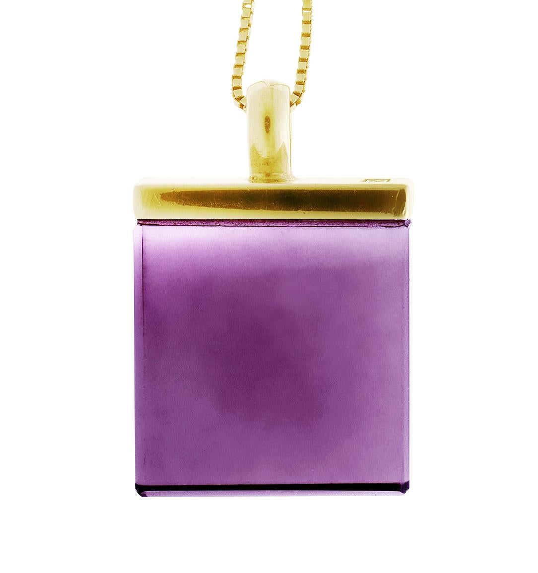 This 14 karat yellow gold pendant necklace features a large 15x15x8 mm grown amethyst, specially cut for the artist. It is part of the Ink collection, which has been featured in publications such as Harper's Bazaar and Vogue UA.

The gemstone has an