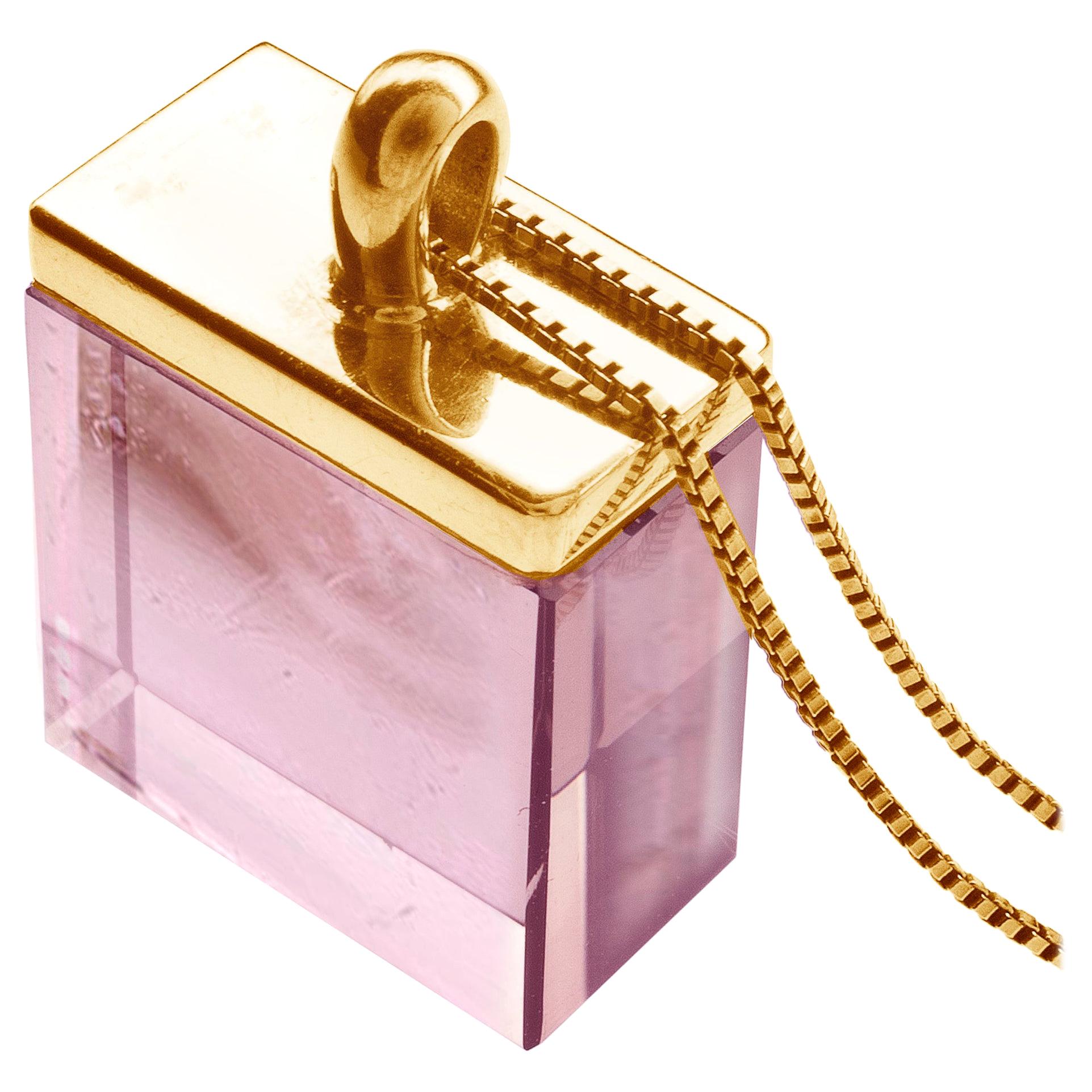 Yellow Gold Contemporary Pendant Necklace with Natural Pink Tourmaline For Sale