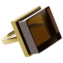 Yellow Gold Contemporary Ring with Smoky Quartz, Featured in Vogue