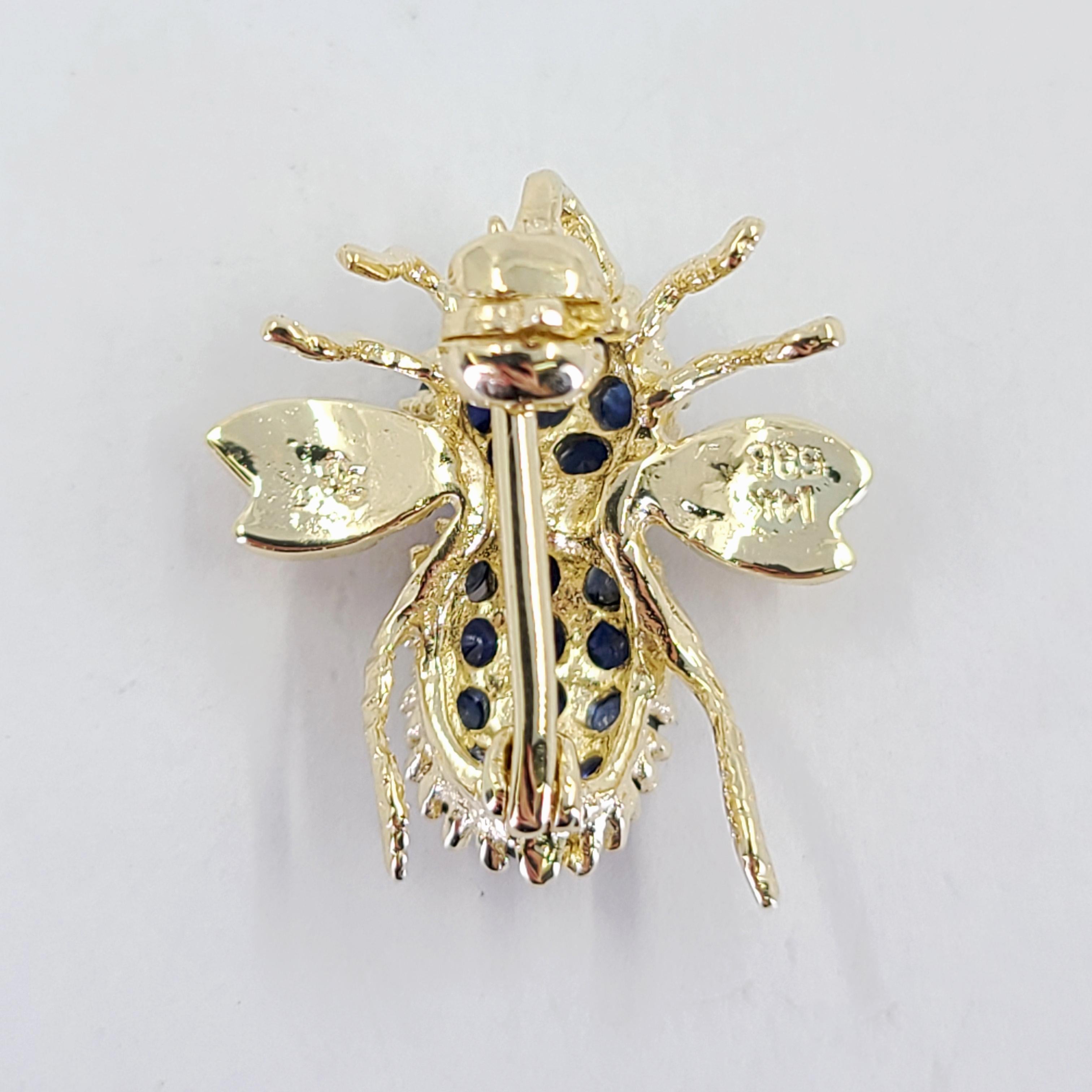 Round Cut Yellow Gold Convertible Sapphire Bee Pin Pendant