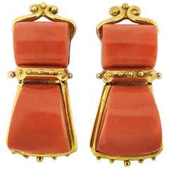 Vintage Yellow Gold Coral Clip Earrings