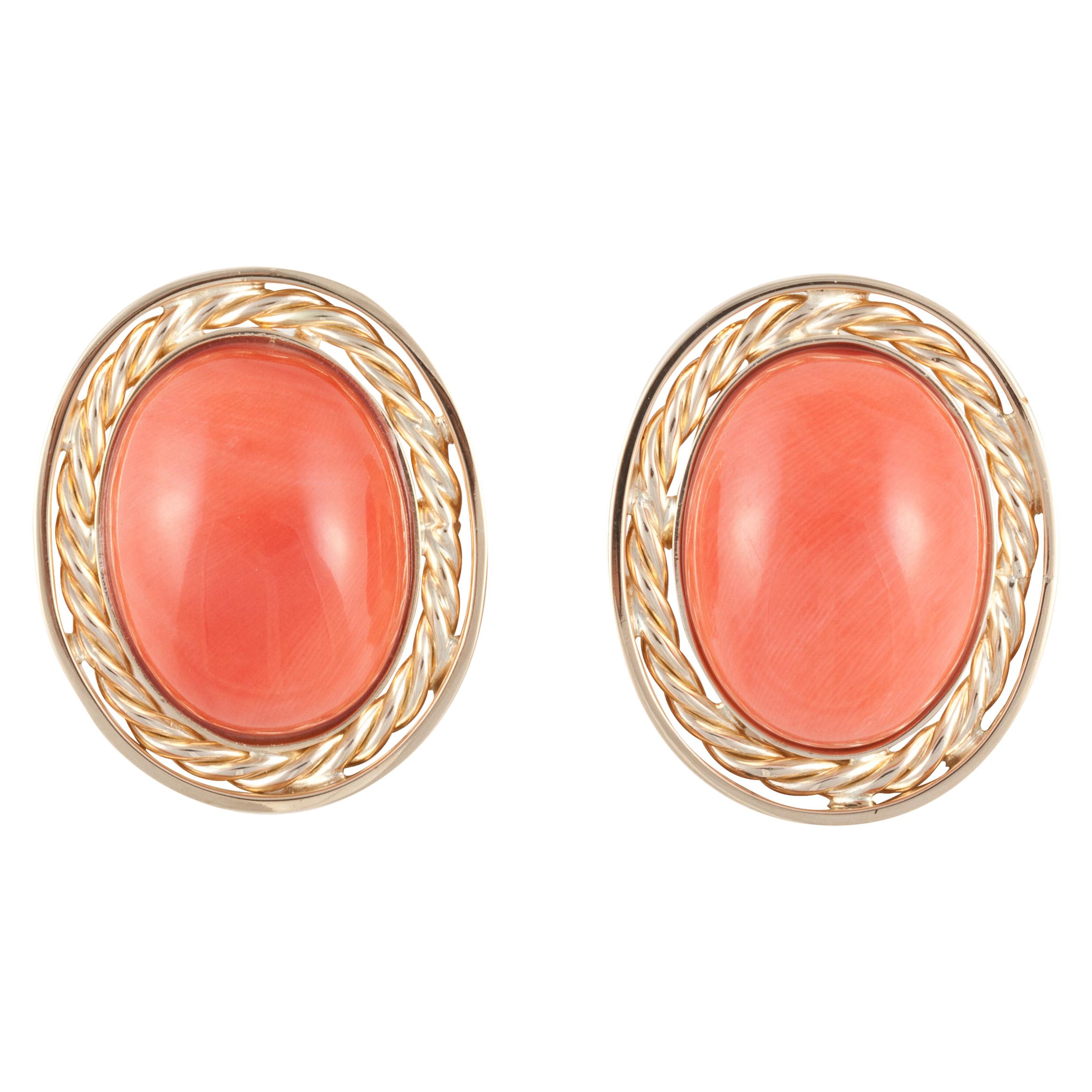 Coral 14K Gold Clip Earrings
