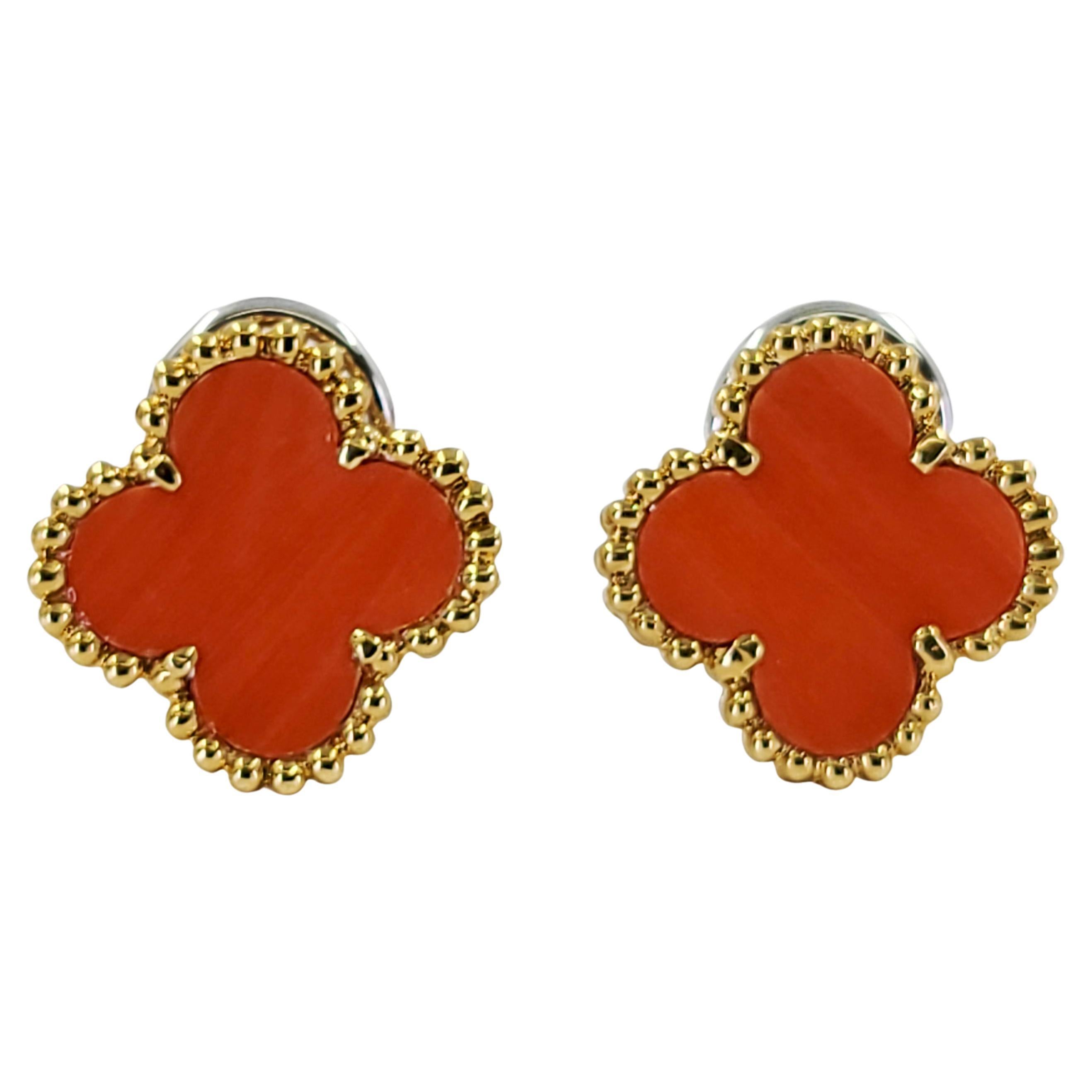 Yellow Gold & Coral Clover Earrings
