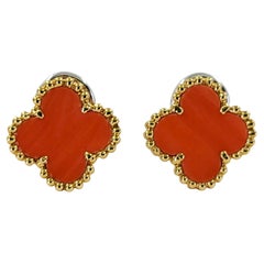 Yellow Gold & Coral Clover Earrings