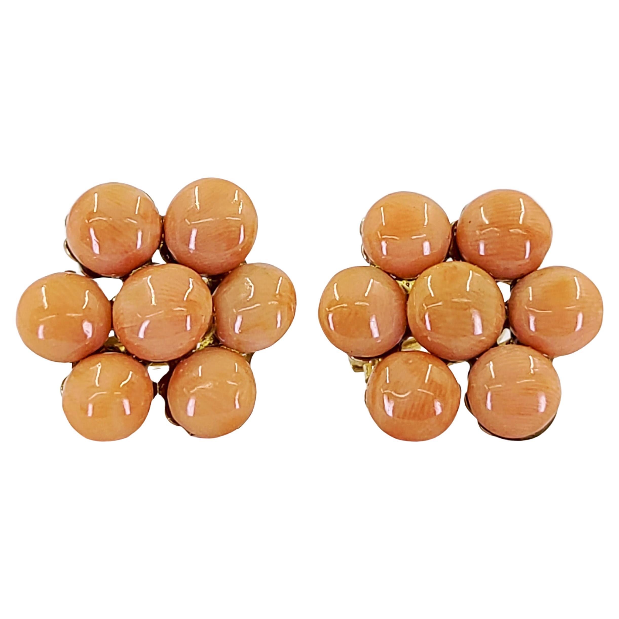 Yellow Gold Coral Cluster Earrings