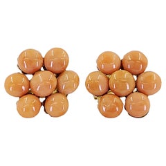 Yellow Gold Coral Cluster Earrings