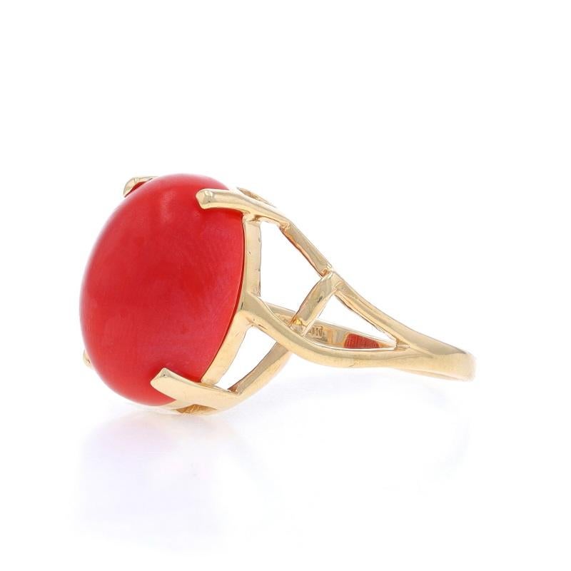 Oval Cut Yellow Gold Coral Cocktail Solitaire Bypass Ring - 14k Oval Cabochon For Sale