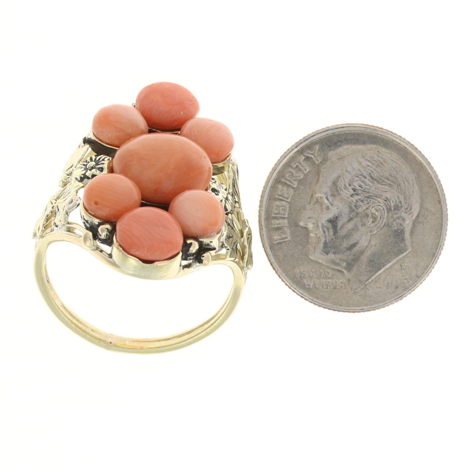 Bague cocktail grappe édouardienne en or jaune 14 carats à fleurs anciennes Pour femmes en vente
