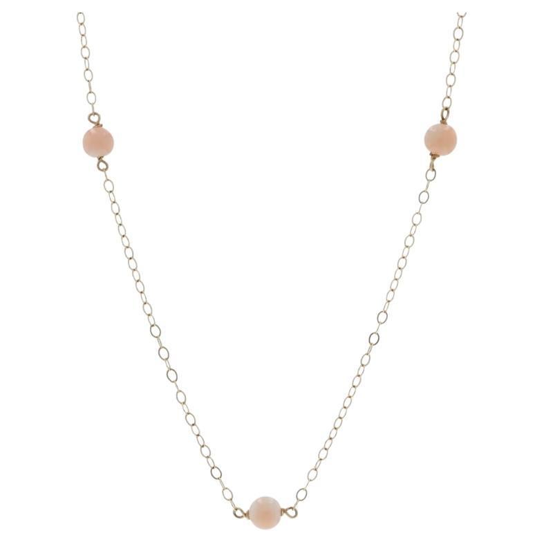 Collier en or jaune avec chaîne en câble plat en corail 18" - 14k Beads