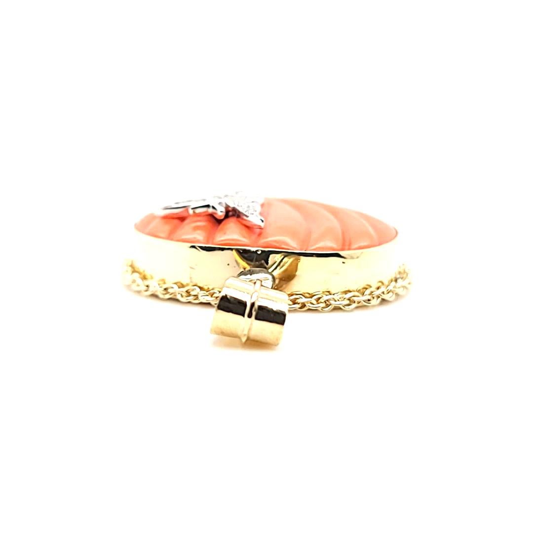 Heart Cut Yellow Gold Coral Heart with Butterfly Accent  For Sale