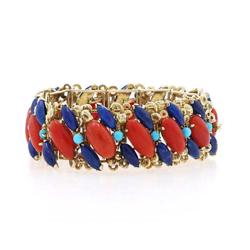 Gelbgold Koralle Lapislazuli Türkis Panel Gliederarmband 6 3/4