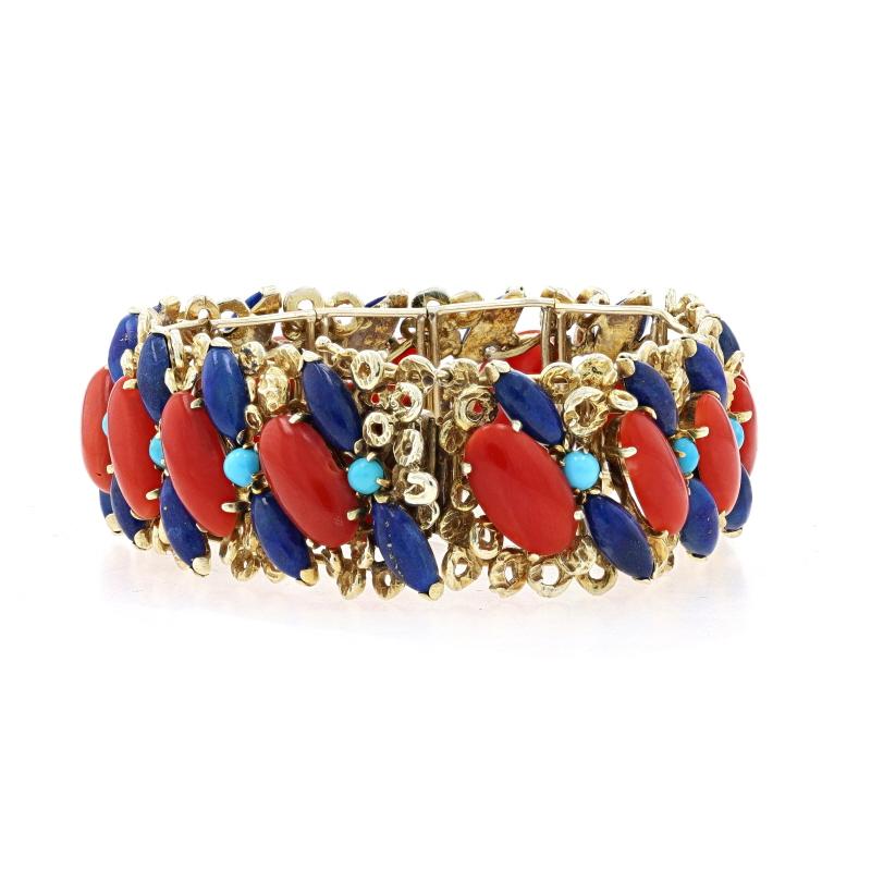 Gelbgold Koralle Lapislazuli Türkis Panel Gliederarmband 6 3/4