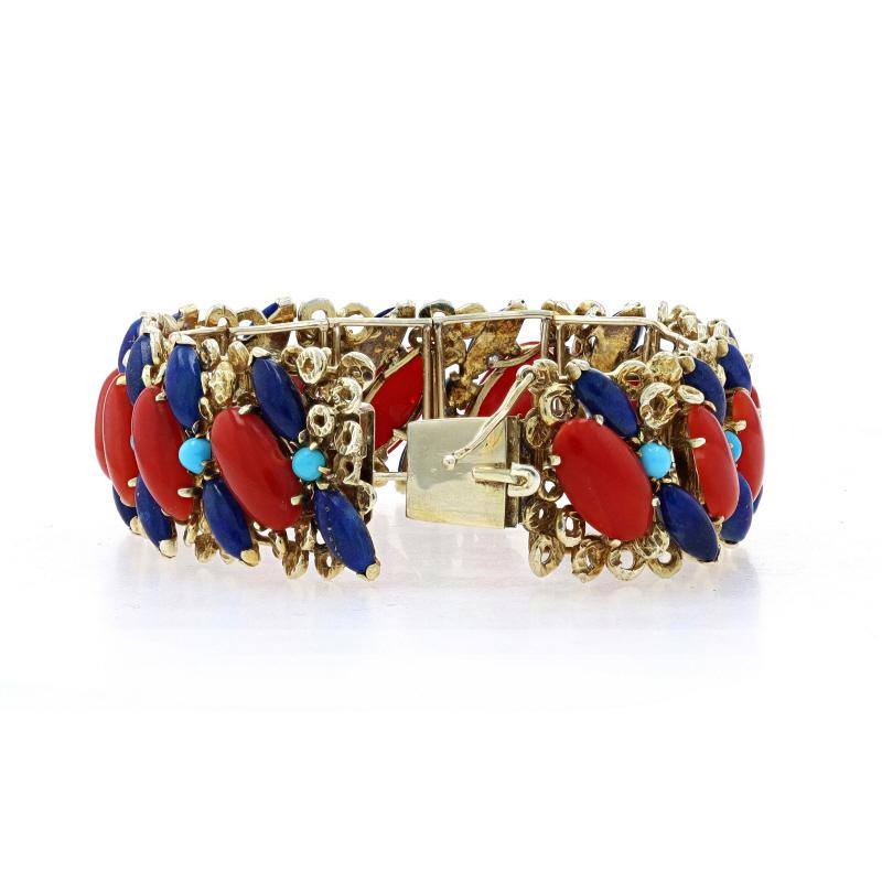Gelbgold Koralle Lapislazuli Türkis Panel Gliederarmband 6 3/4