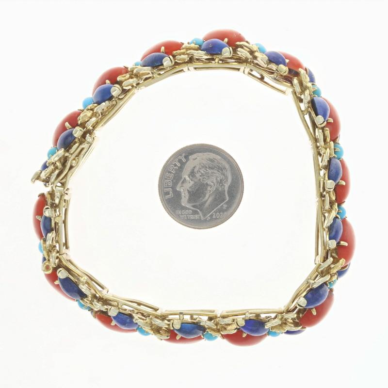 Gelbgold Koralle Lapislazuli Türkis Panel Gliederarmband 6 3/4
