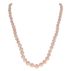 Yellow Gold Coral Necklace, 14k Graduated Knotted Strand