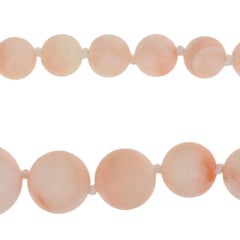 Yellow Gold Coral Necklace, 14k Graduated Knotted Strand