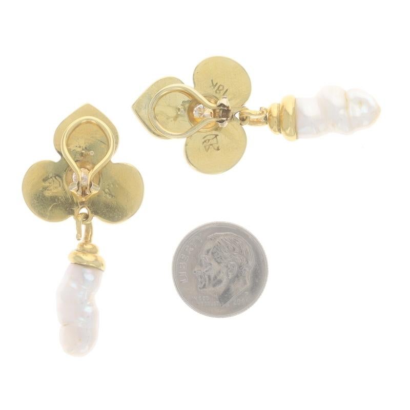 Women's Yellow Gold Coral & Pearl Earrings -18k Clover & Snake Studs w/ Dangle Enhancers For Sale