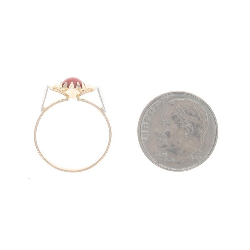 Yellow Gold Coral Solitaire Ring - 18k Round Cabochon Flower For Sale 1