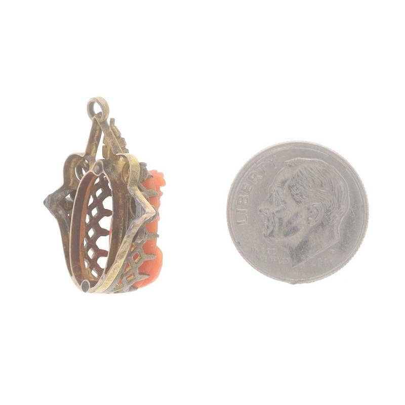 Yellow Gold Coral Victorian Solitaire Pendant - 10k Antique Cameo Silhouette In Excellent Condition For Sale In Greensboro, NC