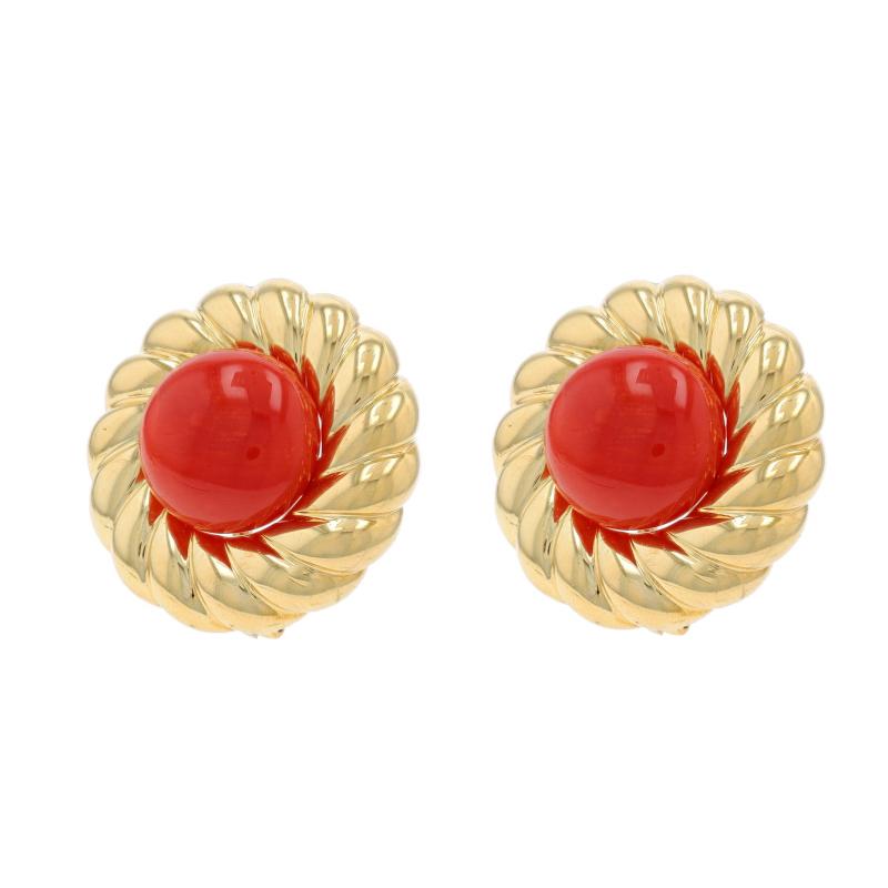 Gelbgold Koralle Vintage Große Ohrstecker - 18k Clip-Ons im Zustand „Hervorragend“ im Angebot in Greensboro, NC