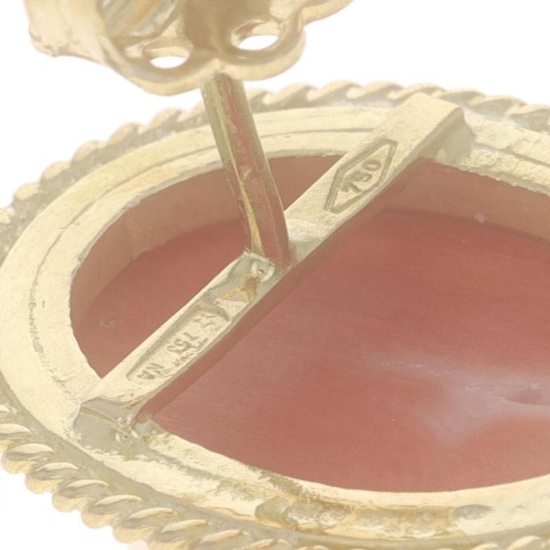 Gelbgold Koralle Vintage Große Ohrstecker - 18k Oval Cabochon durchbohrt im Angebot 1