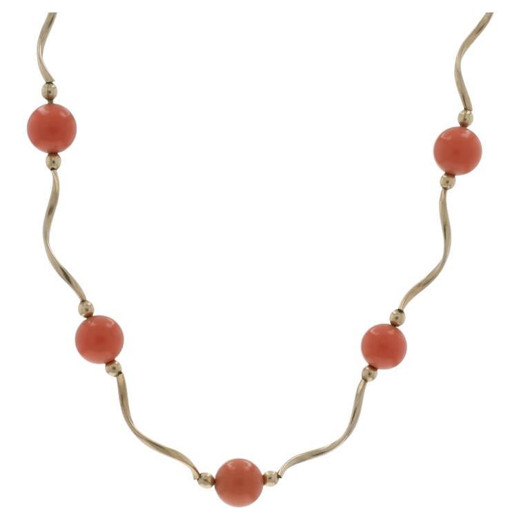 Collana di perline in oro giallo con corallo e Dot Dot ondulati da 16 1/4" 14k