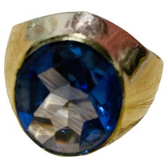 Yellow  Gold Corundum Blue Sapphire Signet Ring