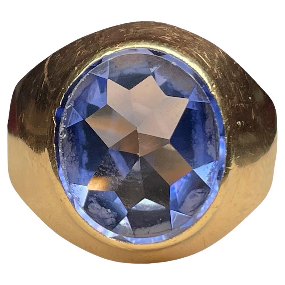 Yellow  Gold Corundum Blue Sapphire Signet Ring
