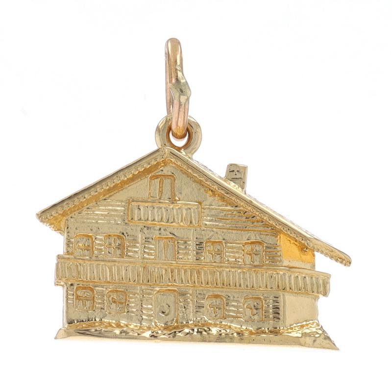Women's or Men's Yellow Gold Cozy Swiss Chalet Charm - 14k Alpine House Pendant For Sale