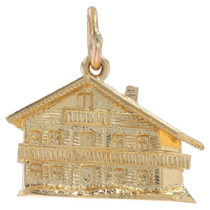 Yellow Gold Cozy Swiss Chalet Charm - 14k Alpine House Pendant For Sale